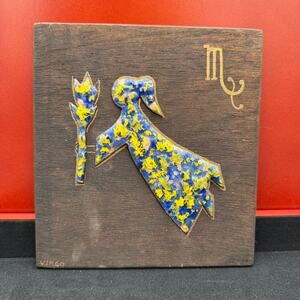 Vintage Virgo Astrological Zodiac Sign Plaque Wooden Ceramic 7"x7"